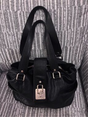 Michael Kors Classic Black Leather Shoulder Bag with Silver Accent